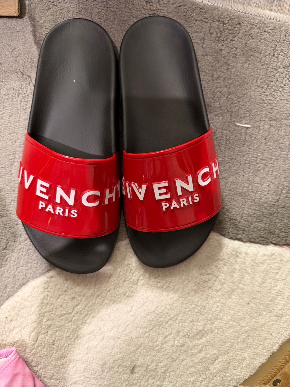Givenchy Black Footbed Red Logo Slide Sandals